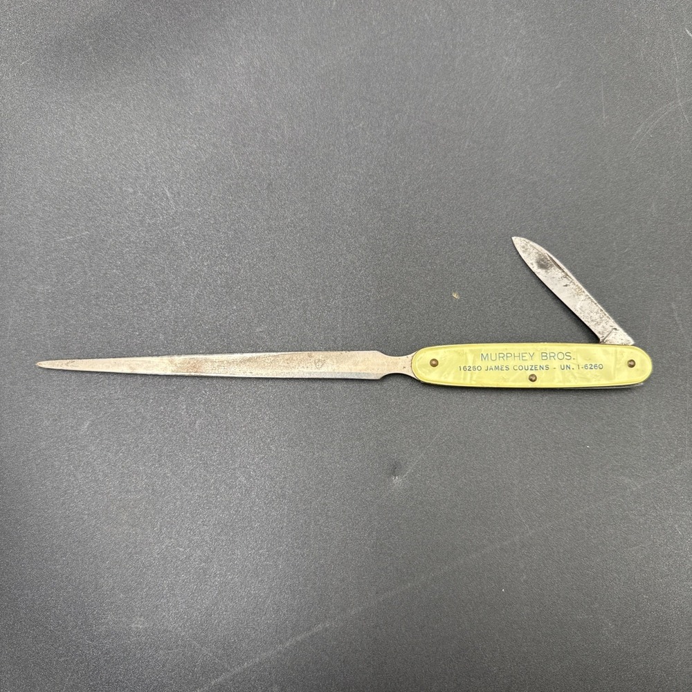 VTG Rare Detroit MI, Murphy Bros Windows Carpets Linoleum Letter Opener Steel
